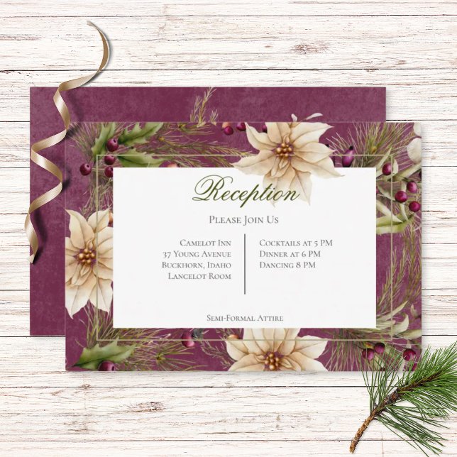 Boho Winter Greenery Boughs Burgundy Reception Tilläggskort (Skapare uppladdad)