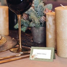 Boho Winter Greenery Boughs Sage Grönt Foldad Placeringskort