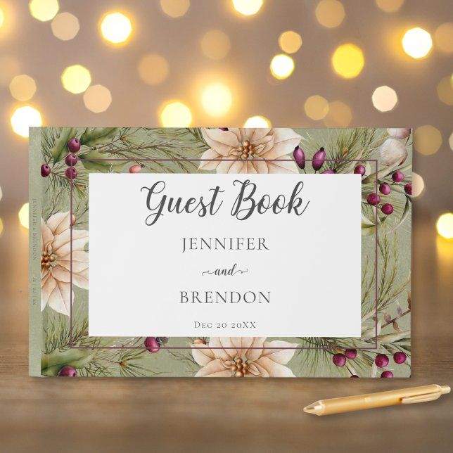 Boho Winter Greenery Boughs Sage Grönt Gästböcker (Boho Winter Greenery Boughs Sage Wedding Guest Book)