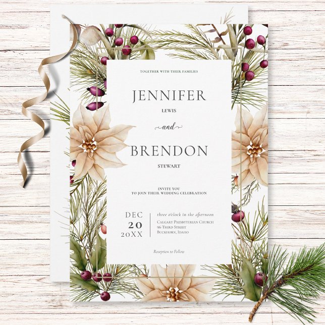 Boho Winter Greenery Boughs White Inbjudningar (Skapare uppladdad)