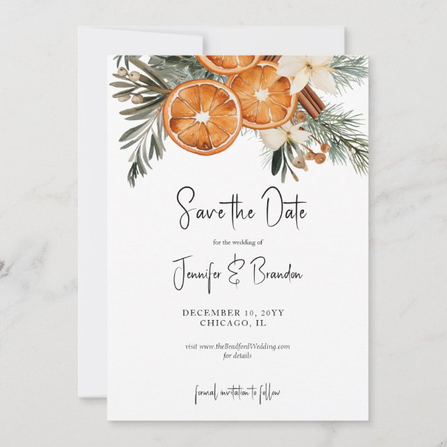 Boho Winter Greenery Photo Save Date Inbjudningar (Baksida)