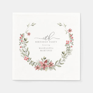 Boho Winter Greenery Red Blommigt 18:e födelsedage Pappersservett