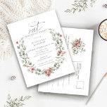 Boho Winter Greenery Red Blommigt 21:a födelsedage Inbjudan Vykort<br><div class="desc">Den moderna gröntens vattenfärg Boho botanical ram accentueras med små poinsettiablommor. Sofistikerad och contemporary vinterestetik.</div>