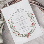 Boho Winter Greenery Red Blommigt 60:e födelsedage Inbjudningar<br><div class="desc">Den moderna gröntens vattenfärg Boho botanical ram accentueras med små poinsettiablommor och röda bär.</div>