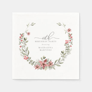 Boho Winter Greenery Red Blommigt 60:e födelsedage Pappersservett