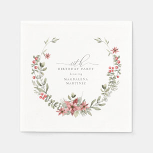 Boho Winter Greenery Red Blommigt 80:e födelsedage Pappersservett