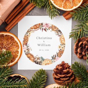 Boho Winter Helgdag Botanical Bröllop Sticker Runt Klistermärke