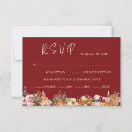 Boho Winter Helgdag Burgundy Bröllop QR-kod OSA Kort
