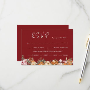 Boho Winter Helgdag Burgundy Bröllop QR-kod OSA Kort