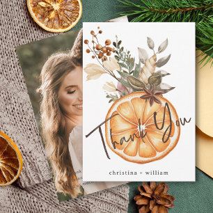 Boho Winter Helgdag Torkad Orange i Bröllop Tack Kort