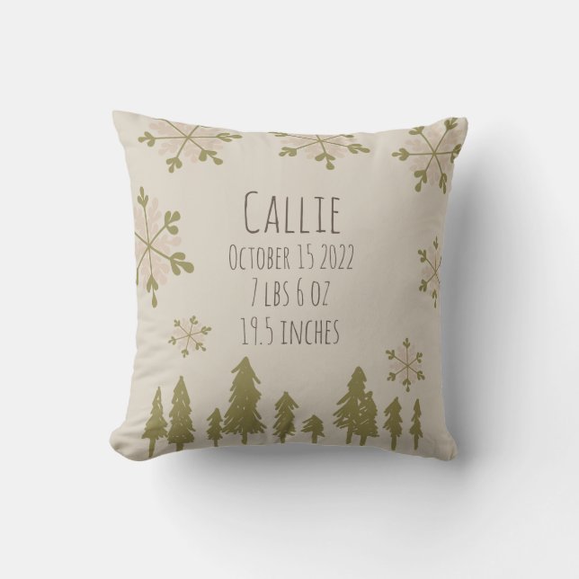 Boho Winter Nursery Baby Birth Stats Kudde (Framsida)