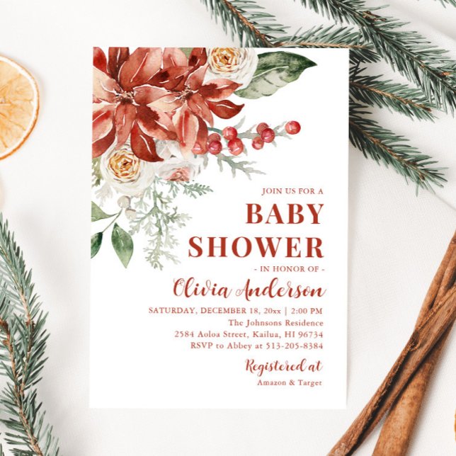 Boho Winter Red Blommigt jul Baby Shower Inbjudningar (Skapare uppladdad)