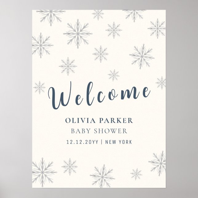 Boho Winter Snowflake Baby Shower Välkommen Poster (Framsidan)