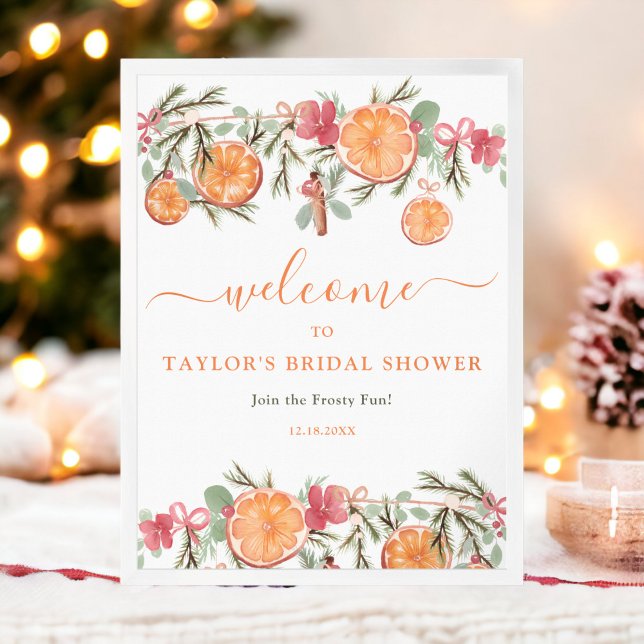 Boho Winter Torkad Citrus Blommigt Möhippa välkomm Poster (Boho Winter Dried Citrus Floral Bridal welcome Poster)
