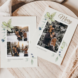 Boho Winter Watercolor Botaniska jul Julkort