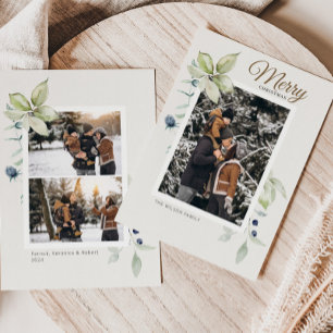 Boho Winter Watercolor Botaniska jul Julkort