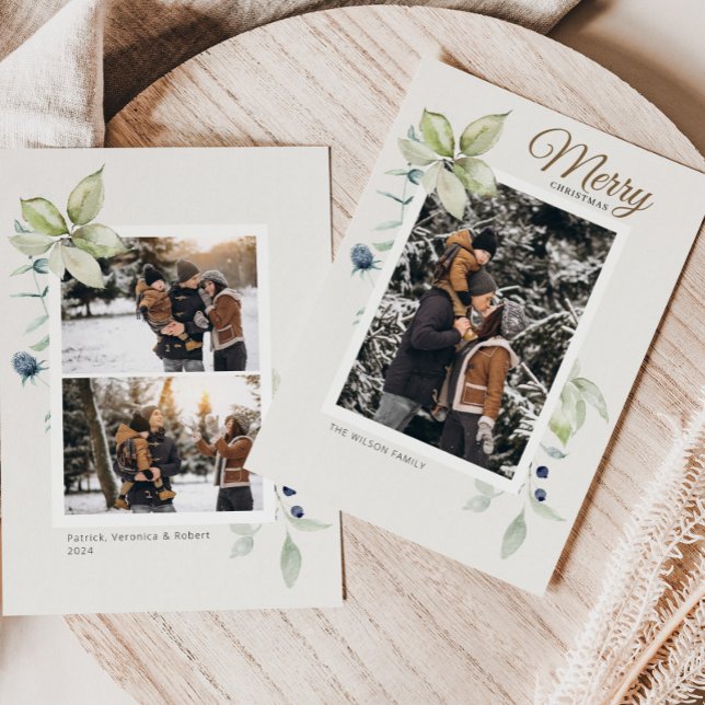 Boho Winter Watercolor Botaniska jul Julkort (Skapare uppladdad)