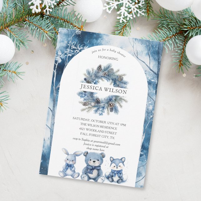 Boho Winter Woodland Forest Animals Baby Shower Inbjudningar (winter wonderland)