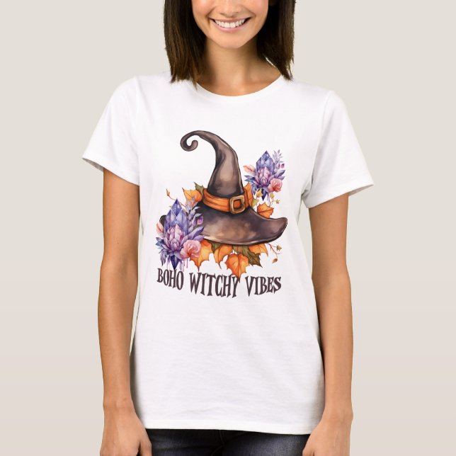Boho Witchy Vibes Halloween  T Shirt (Framsida)