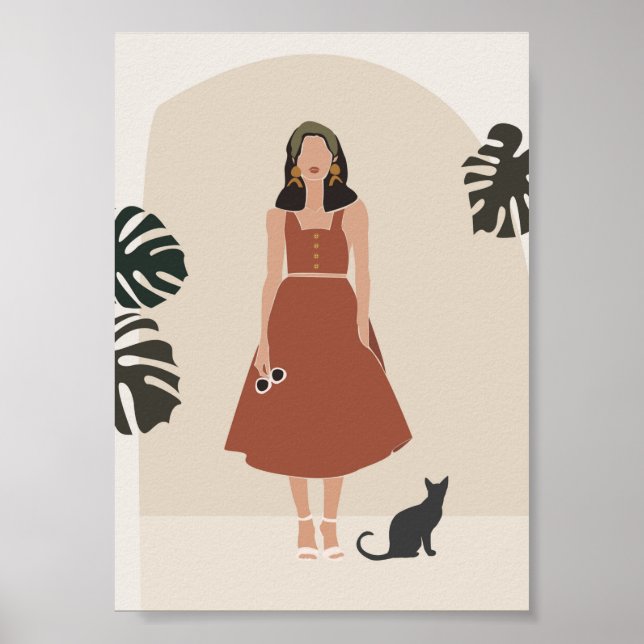 Boho Woman i Terracotta Dress Summer Mode Poster (Framsidan)