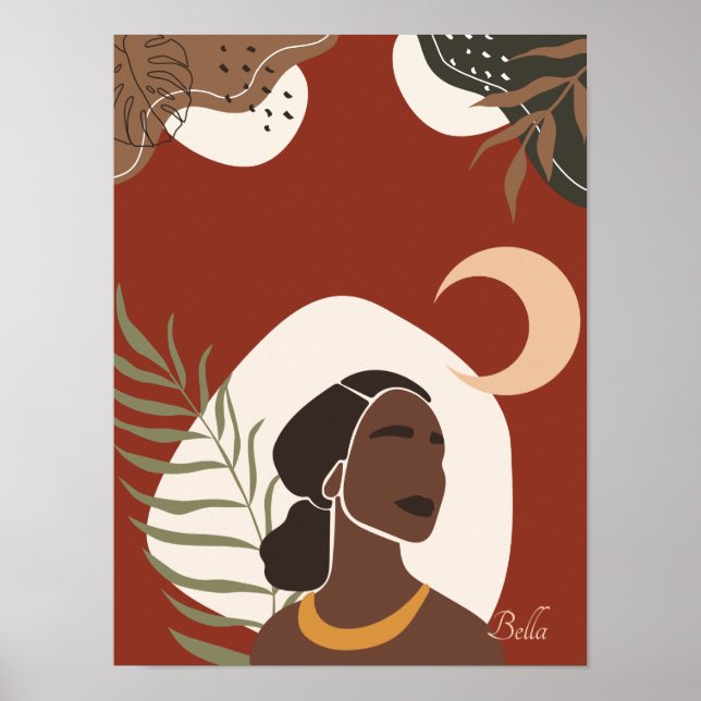 Boho Woman Illustration, Earthy Tones Poster (Framsidan)