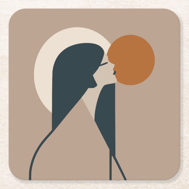 Boho Woman Sol Underlägg Papper Kvadrat (Framsidan)