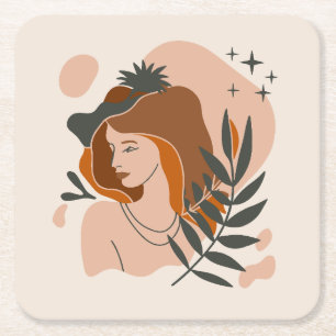 Boho Woman Stars Underlägg Papper Kvadrat