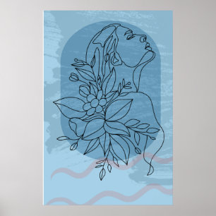 Boho Woman Teckning Line Modern Wall Art Poster