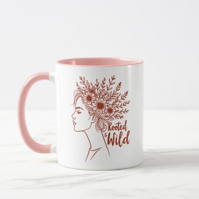 Boho Woman Wildblomhair Botanical Female Mugg (Vänster)