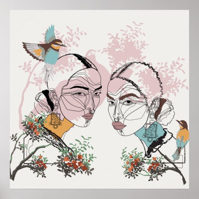 Boho Women African Asian Line Artwork Poster (Framsidan)