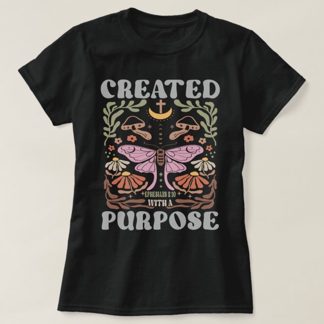 Boho Womens Christian Skapat med Purpose T Shirt (Design framsida)