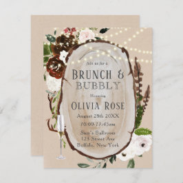 Boho Wood Slice Marsala Brunch & Bubbly-inbjudan Inbjudningar