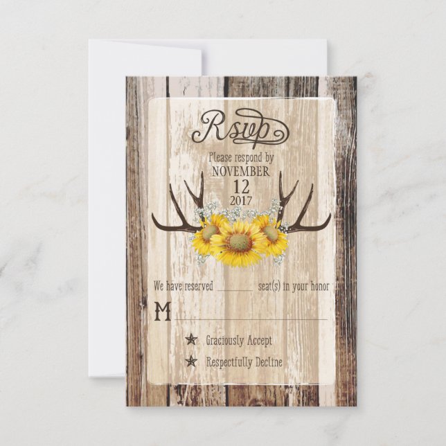 Boho Wood Solros Antlers Rustic OSA kort (Framsida)