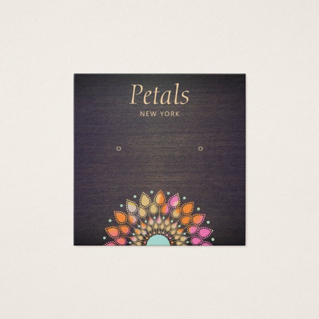 Boho Wood Stud Earring Visning Card Fyrkantigt Visitkort (Framsida)