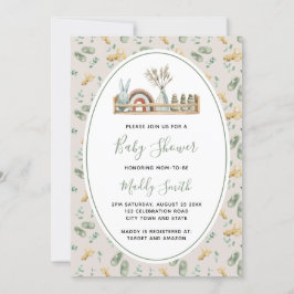 Boho Wooden Toys Grönt Rainbow Baby Shower Inbjudningar