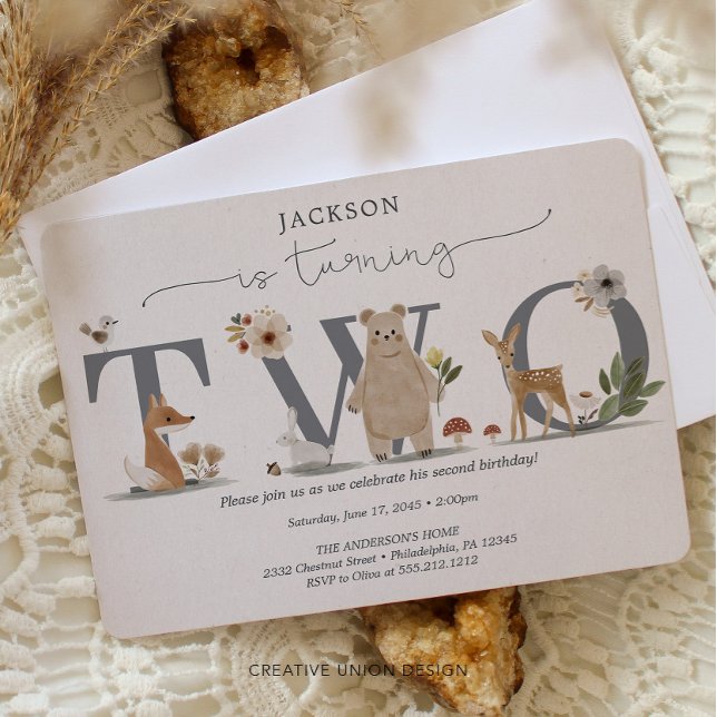 Boho Woodland 2nd Birthday Invite Second Birthday Inbjudningar (Skapare uppladdad)