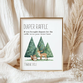 Boho Woodland Anima Baby Shower Diaper Raffle Sign Poster