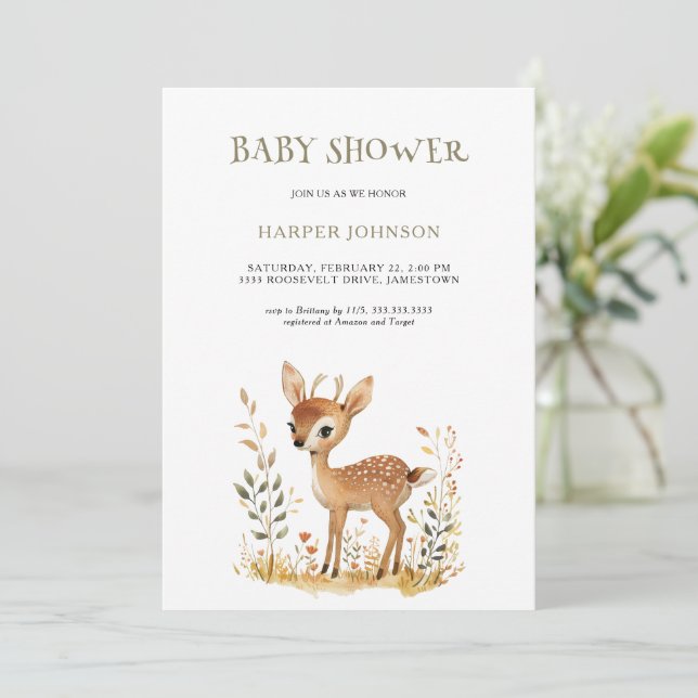 Boho Woodland Animal Baby Shower-inbjudan Inbjudningar (Stående Fram)