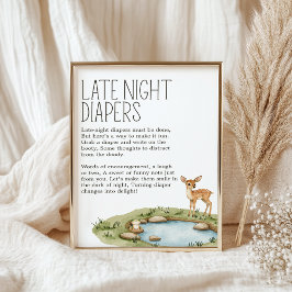Boho Woodland Animal Baby Shower Late Night Diaper Poster