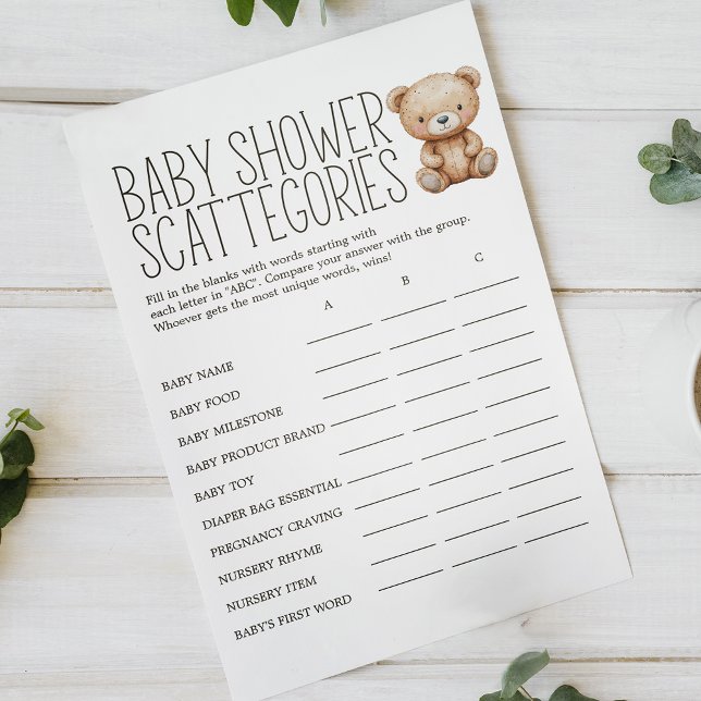 Boho Woodland Animal Baby Shower Scattegories Game Flygblad (Skapare uppladdad)