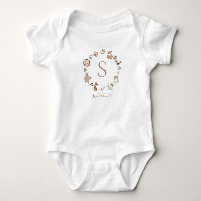 Boho Woodland Animal WAN Personlig Baby Namn T Shirt (Framsida)