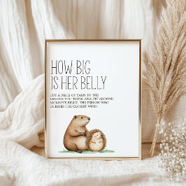 Boho Woodland Animals Baby Shower Belly Game Sign Poster