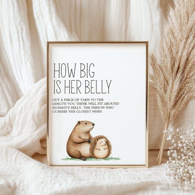 Boho Woodland Animals Baby Shower Belly Game Sign Poster (Skapare uppladdad)