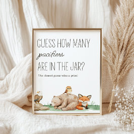 Boho Woodland Animals Baby Shower Gissa Game Sign Poster