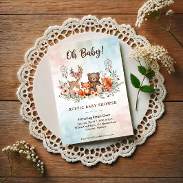 Boho Woodland Animals Baby Shower Invitation Vykort