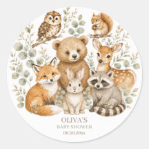 Boho Woodland Animals Baby Shower Rund Klistermärk