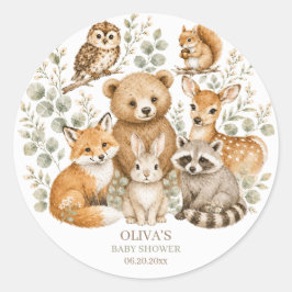 Boho Woodland Animals Baby Shower Rund Klistermärk Runt Klistermärke