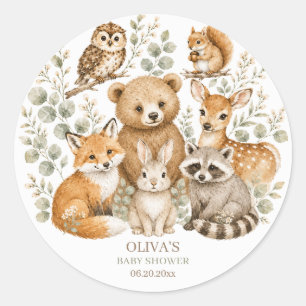 Boho Woodland Animals Baby Shower Rund Klistermärk Runt Klistermärke