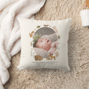 Boho Woodland Animals Baby Stats Photo Kudde