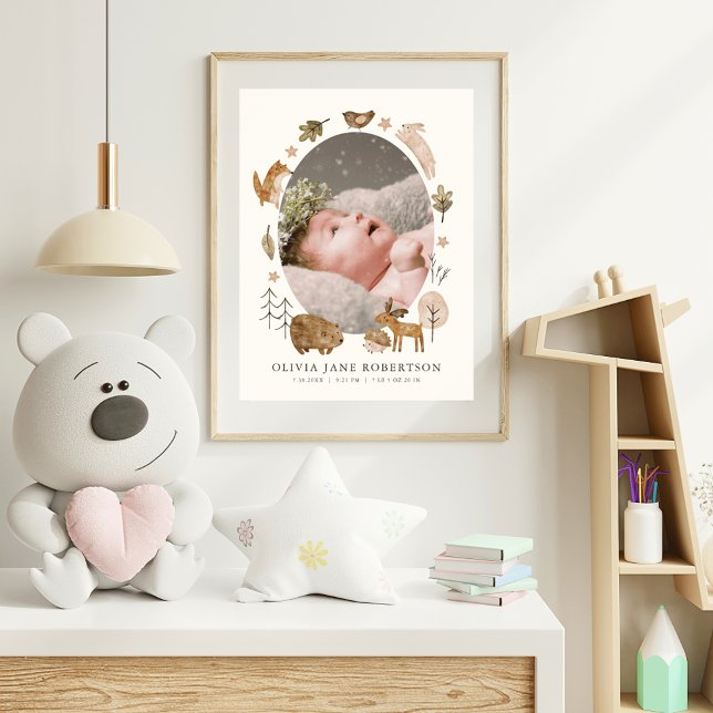 Boho Woodland Animals Baby Stats Photo Nursery Art Poster (Skapare uppladdad)